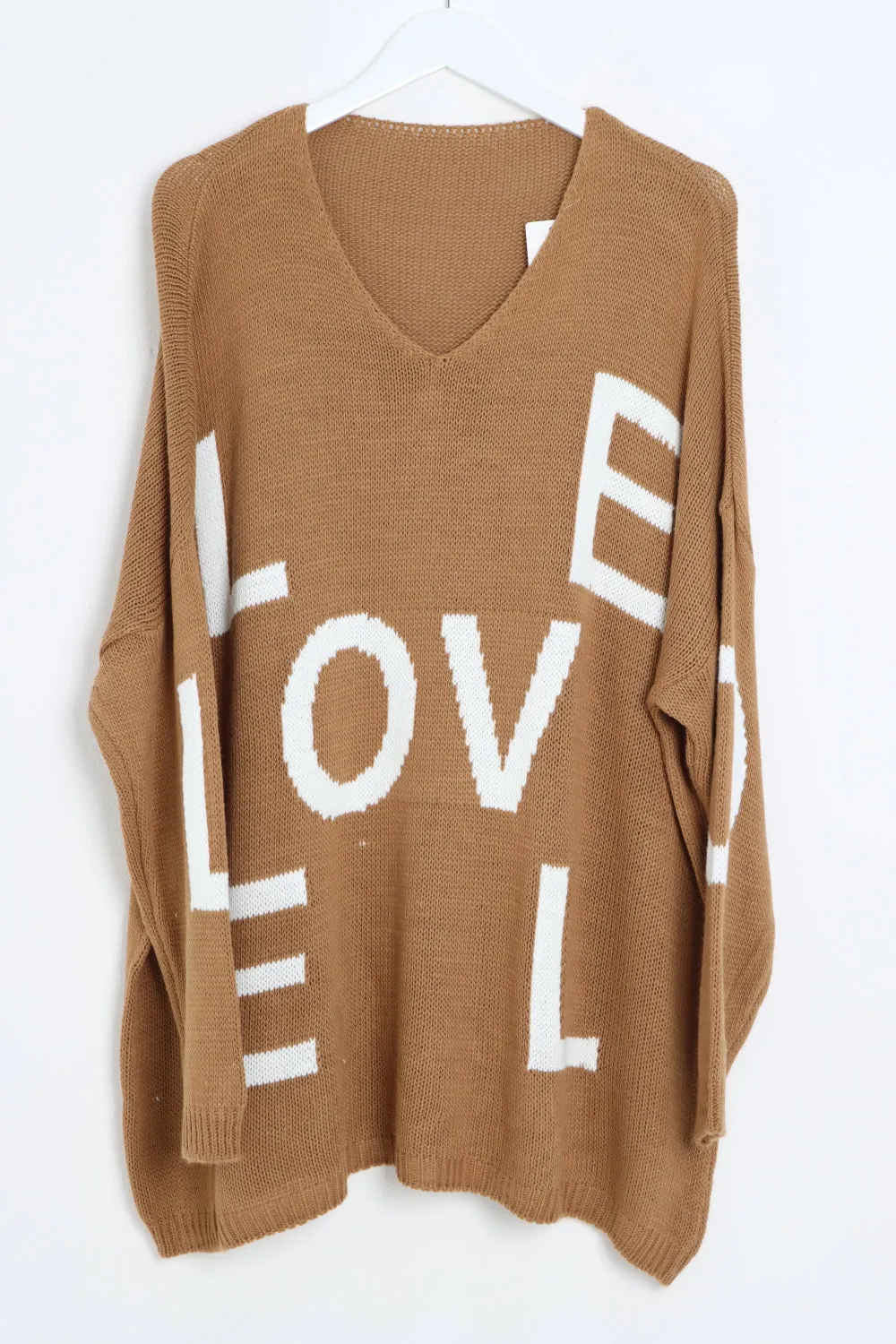 Oversized Love Print Long Sleeve  Knitted Jumper Top