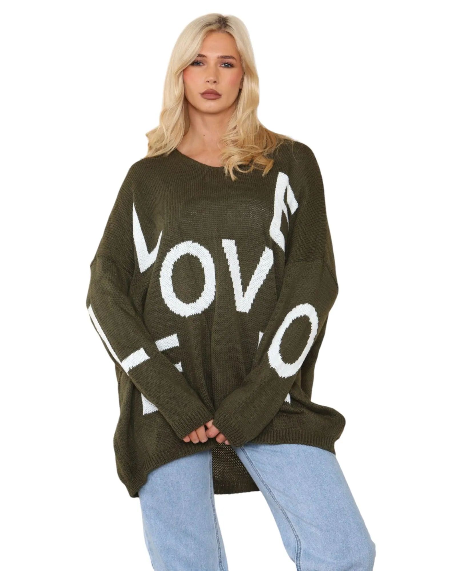 Oversized Love Print Long Sleeve  Knitted Jumper Top