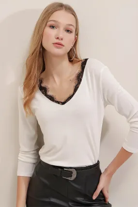 Peekaboo Lace Off White Top