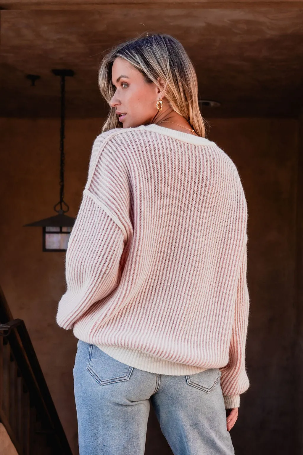 Pink Striped Seam Detail Sweater