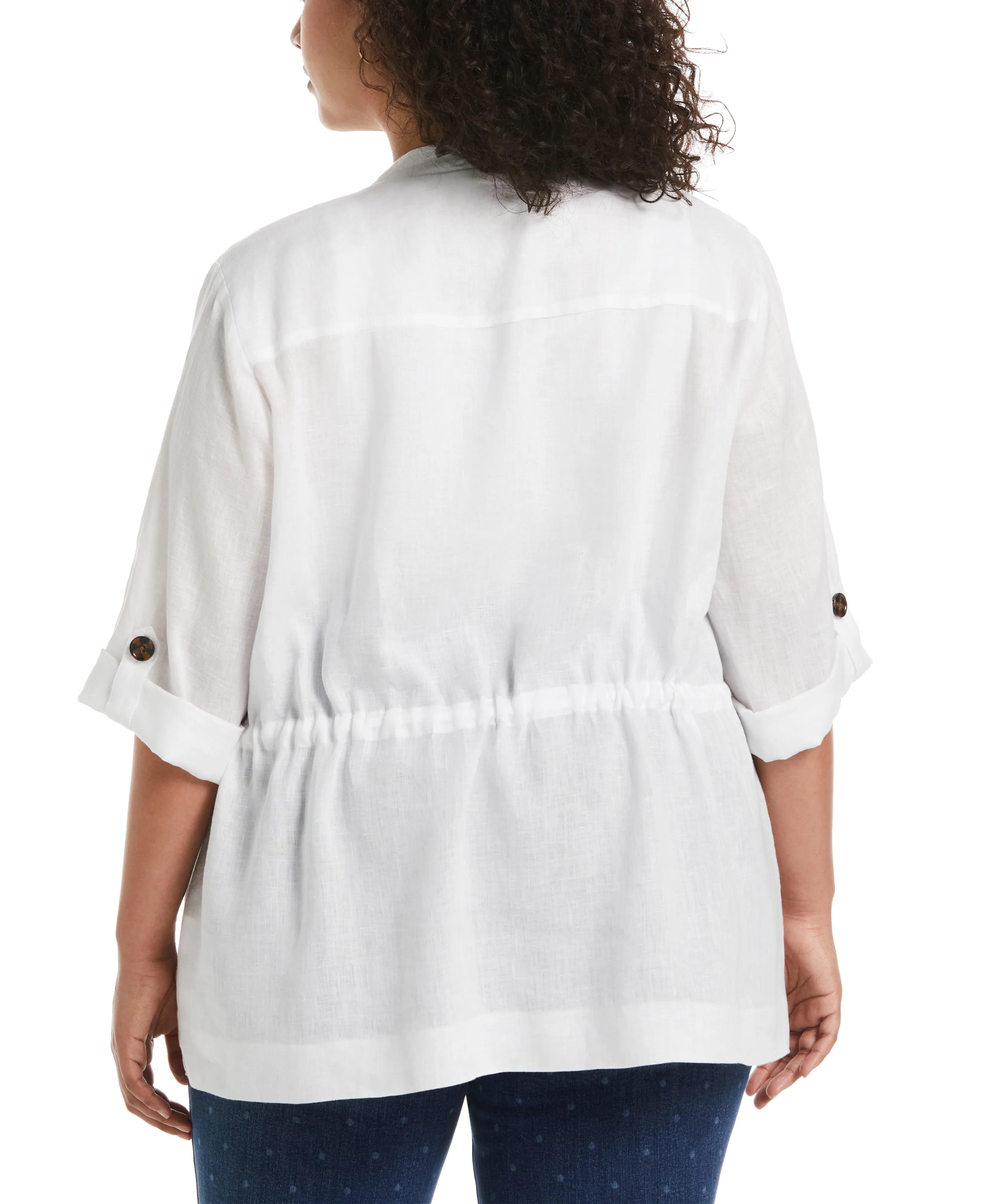 Plus Size Linen Drape Front Jacket