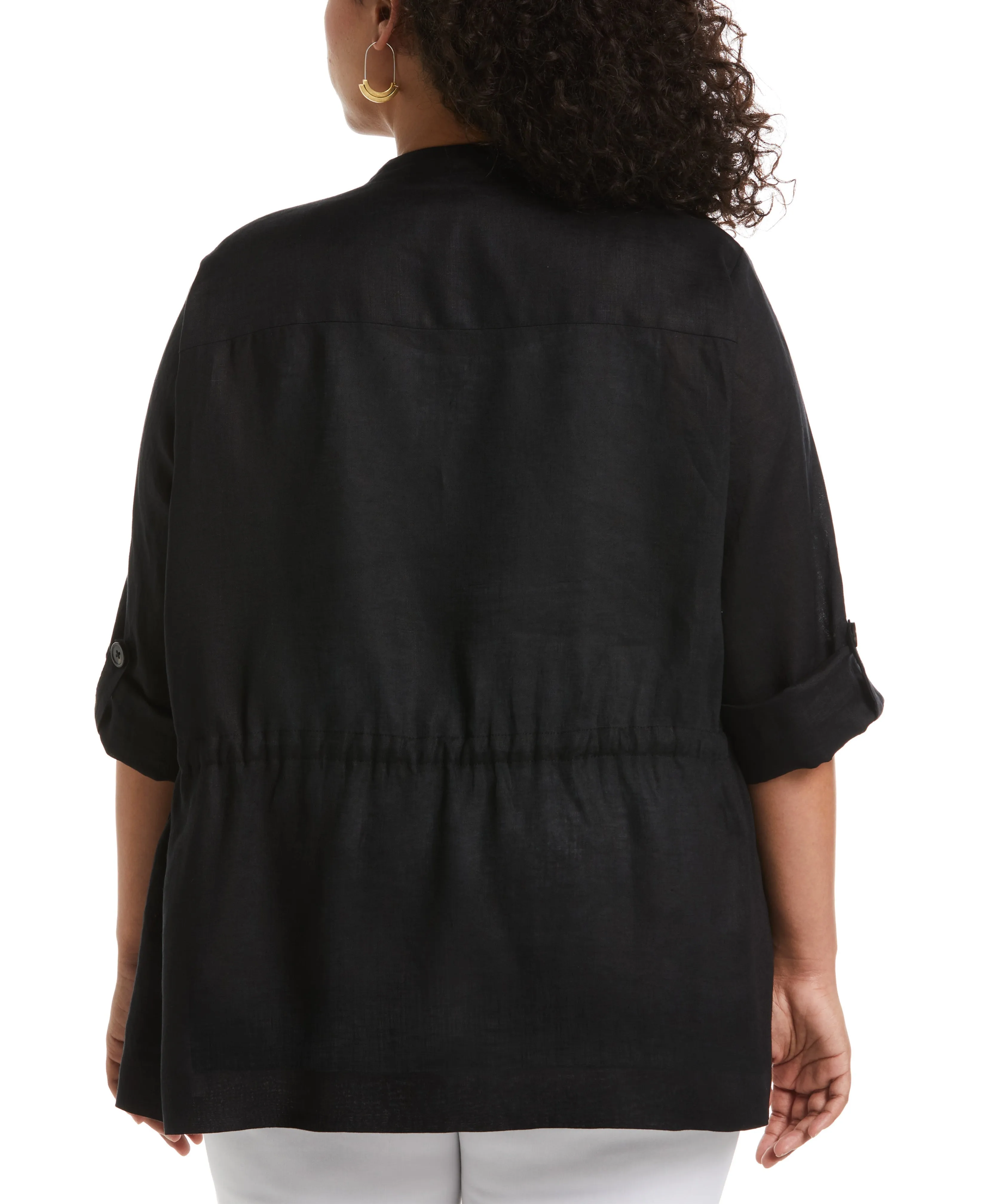 Plus Size Linen Drape Front Jacket