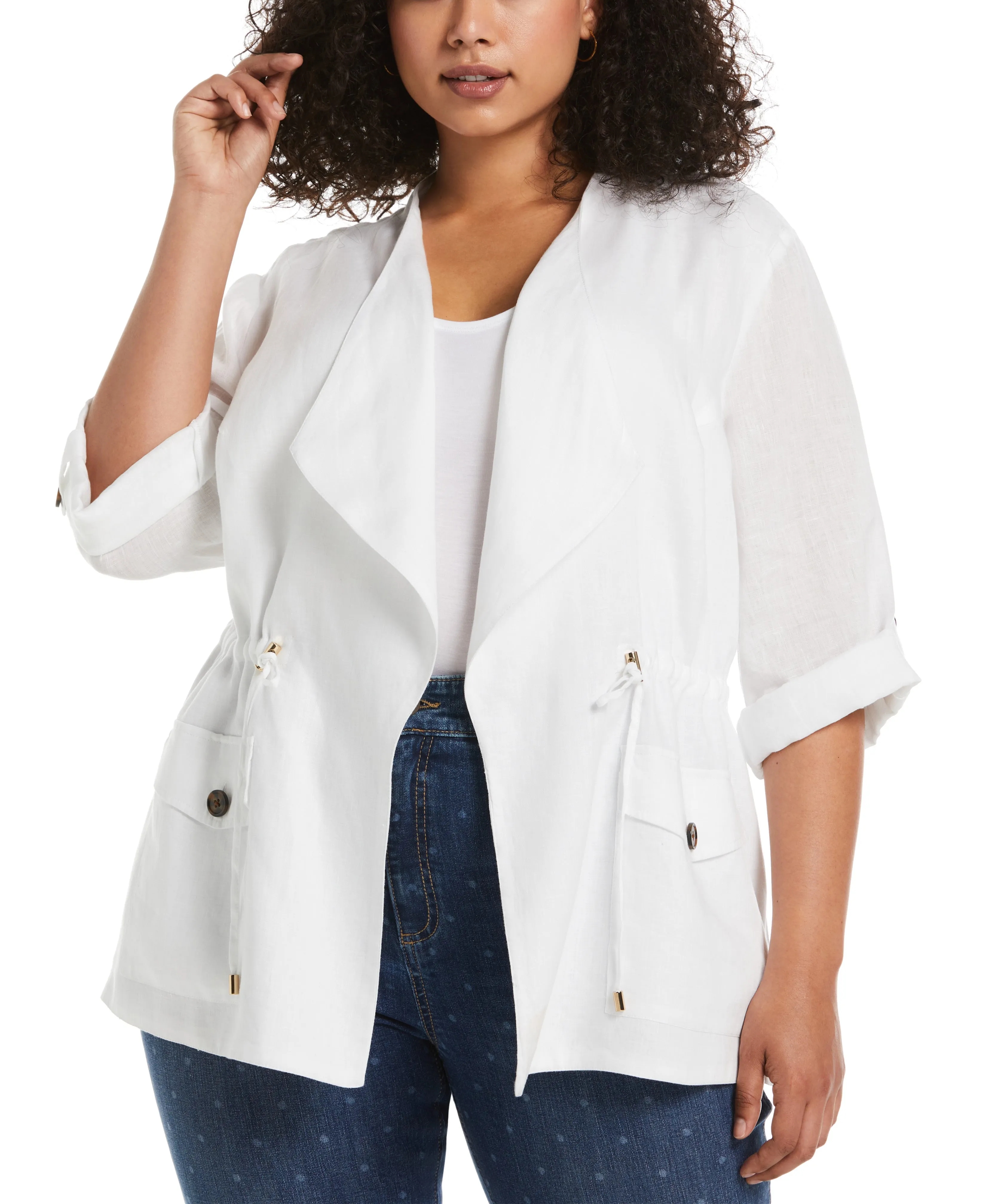 Plus Size Linen Drape Front Jacket