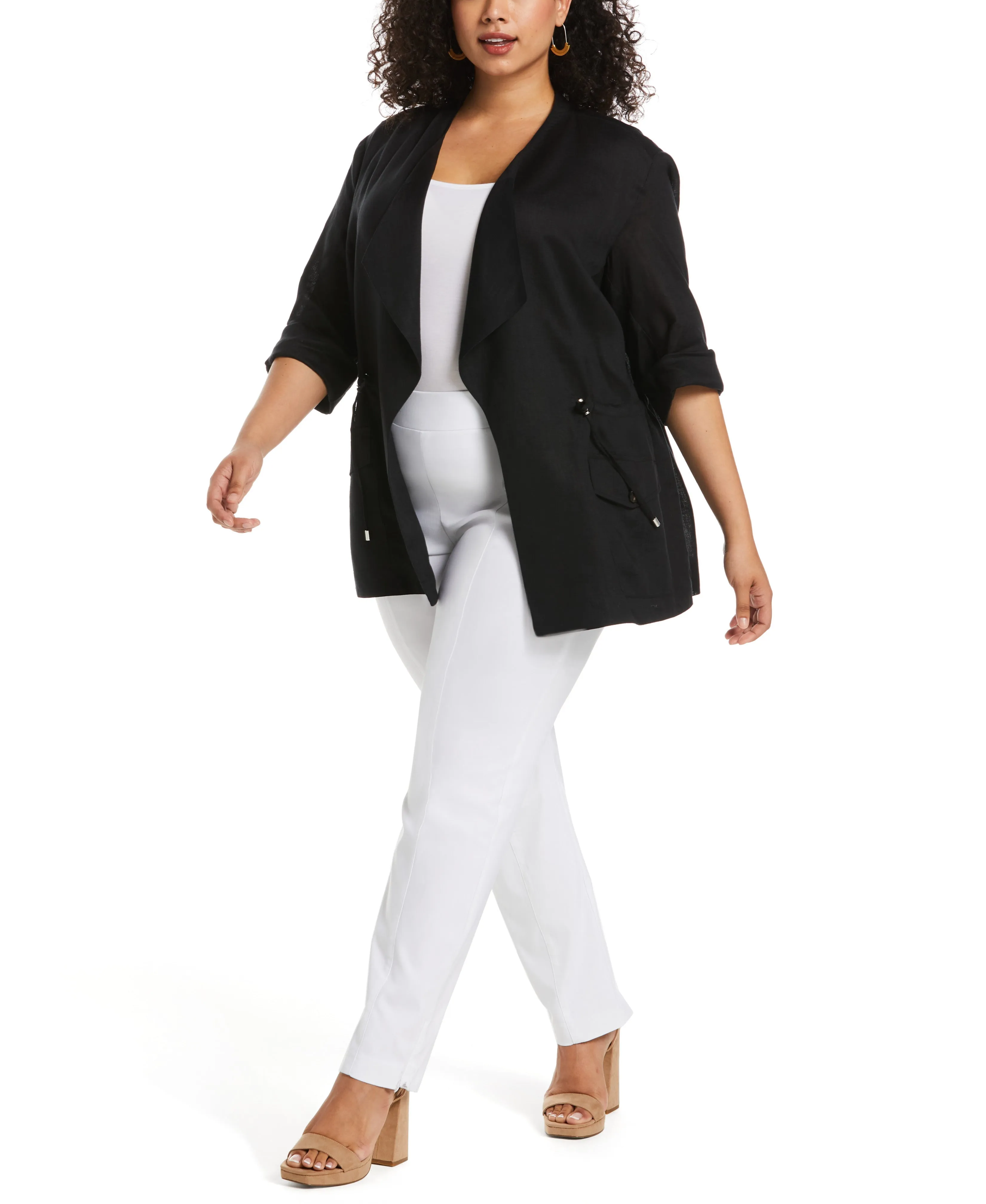 Plus Size Linen Drape Front Jacket