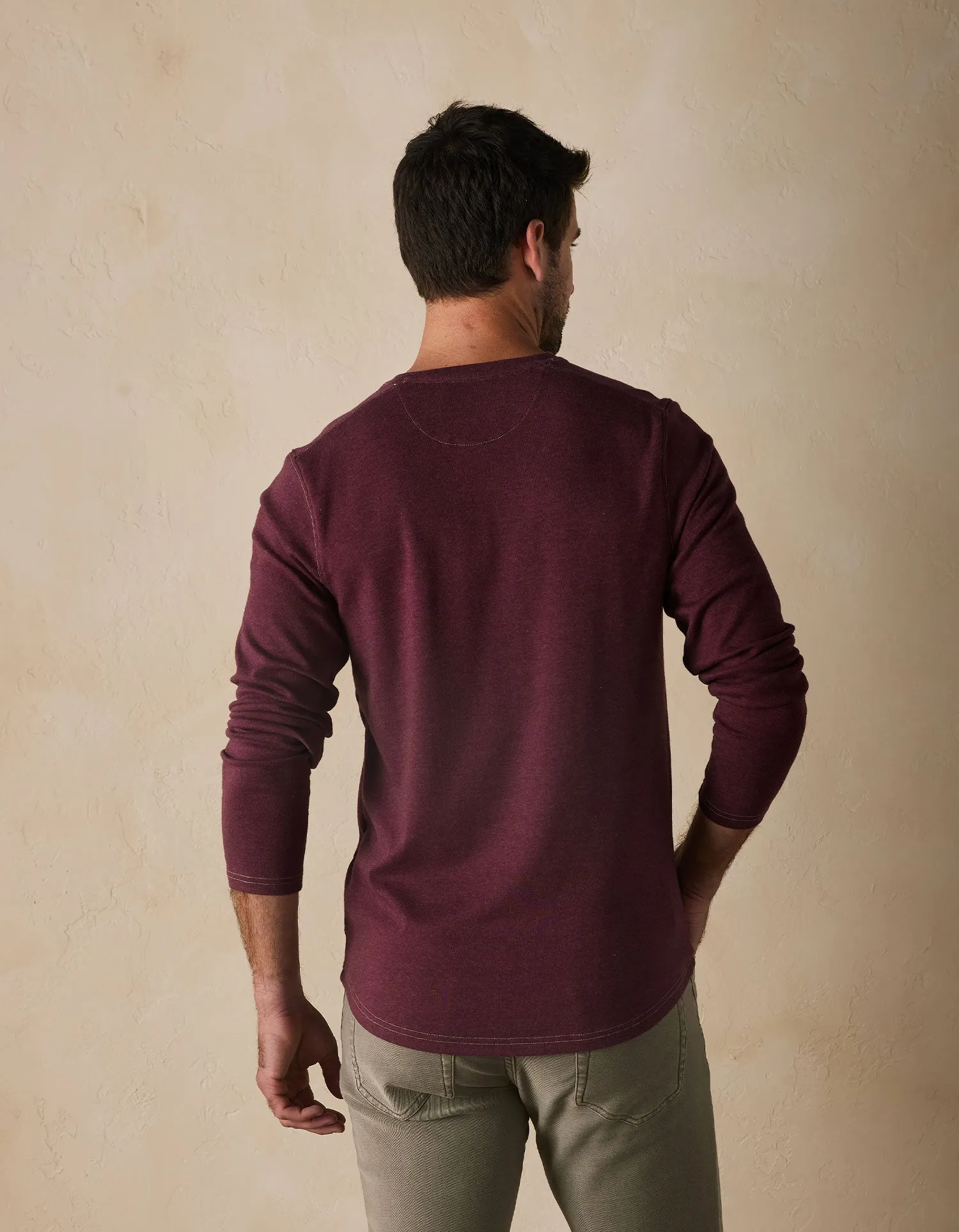 Puremeso Two Button Henley in Wine