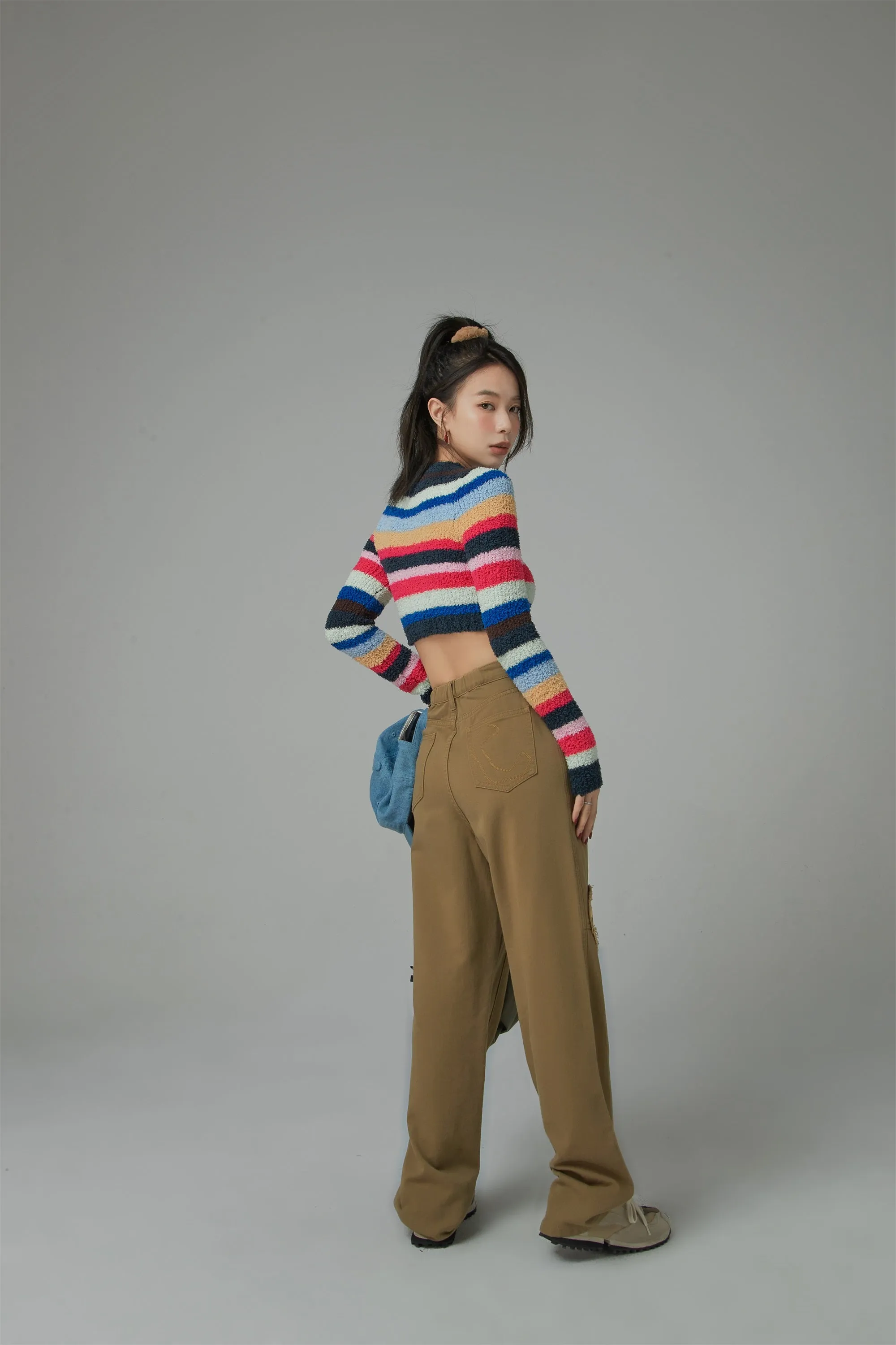 Rainbow Stripe Cropped Knit Sweater