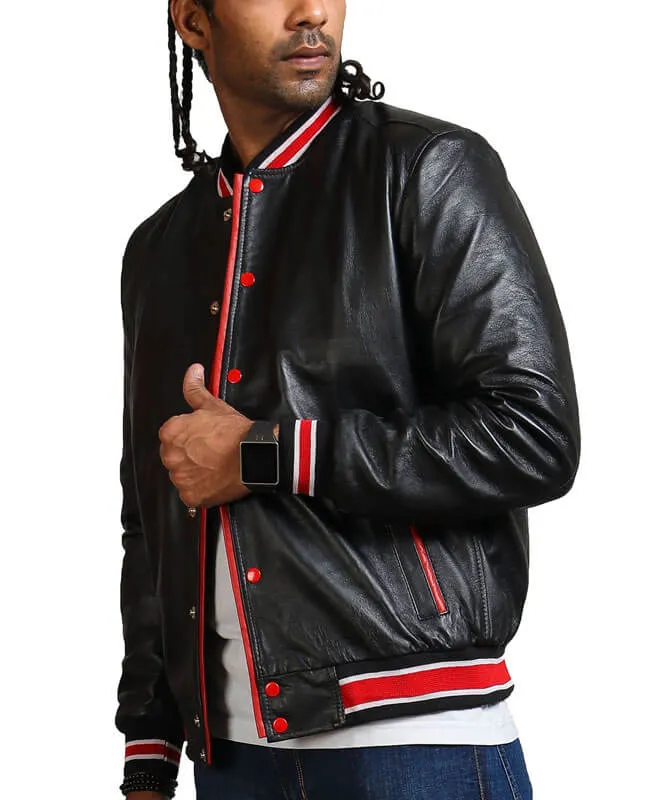 Red Striped Black Bomber Jacket