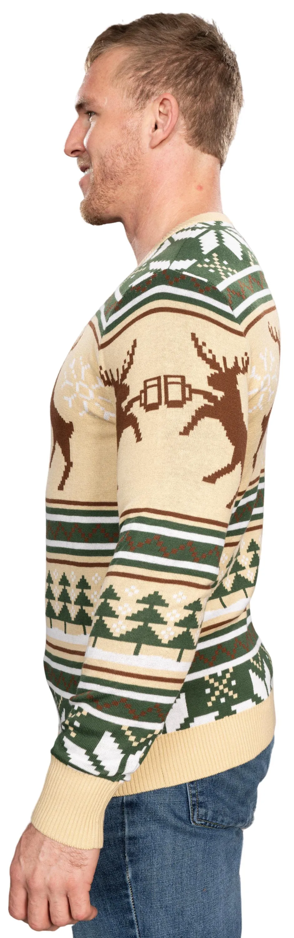 Reindeer Cheers Holiday Season Snowflakes Adult Unisex Fully Knitted Ugly Christmas Sweater