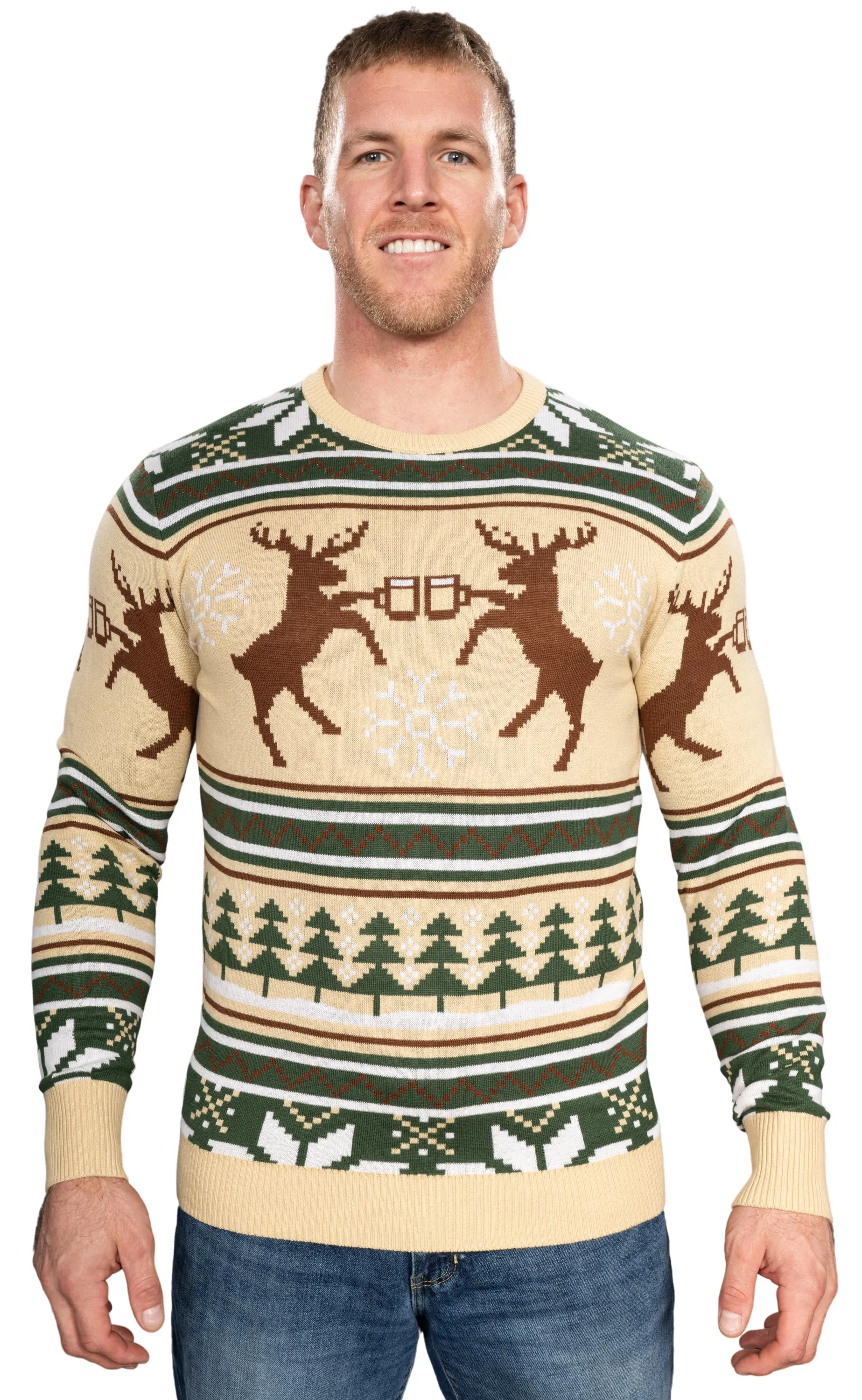 Reindeer Cheers Holiday Season Snowflakes Adult Unisex Fully Knitted Ugly Christmas Sweater