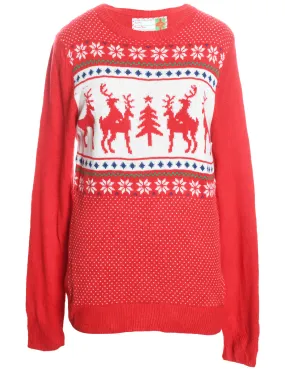 Reindeer Design Knit Nordic Christmas Jumper - S