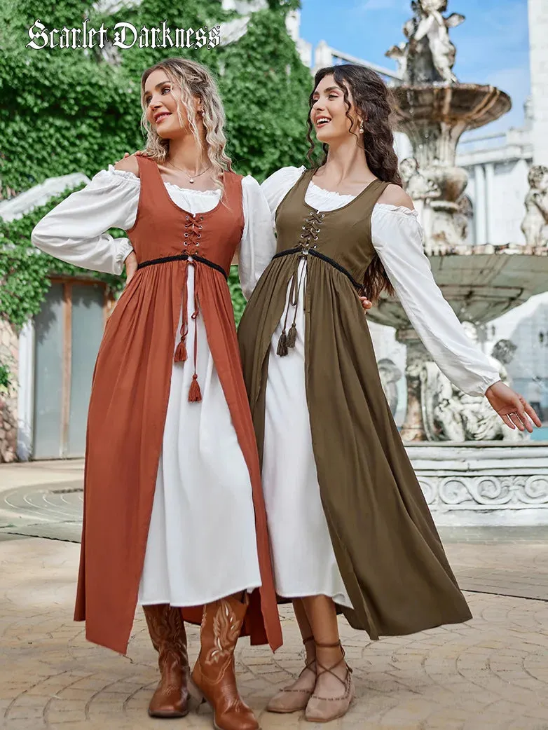 Ren Faire Off-Shoulder Dress Tank Dress 2pcs Set Costume