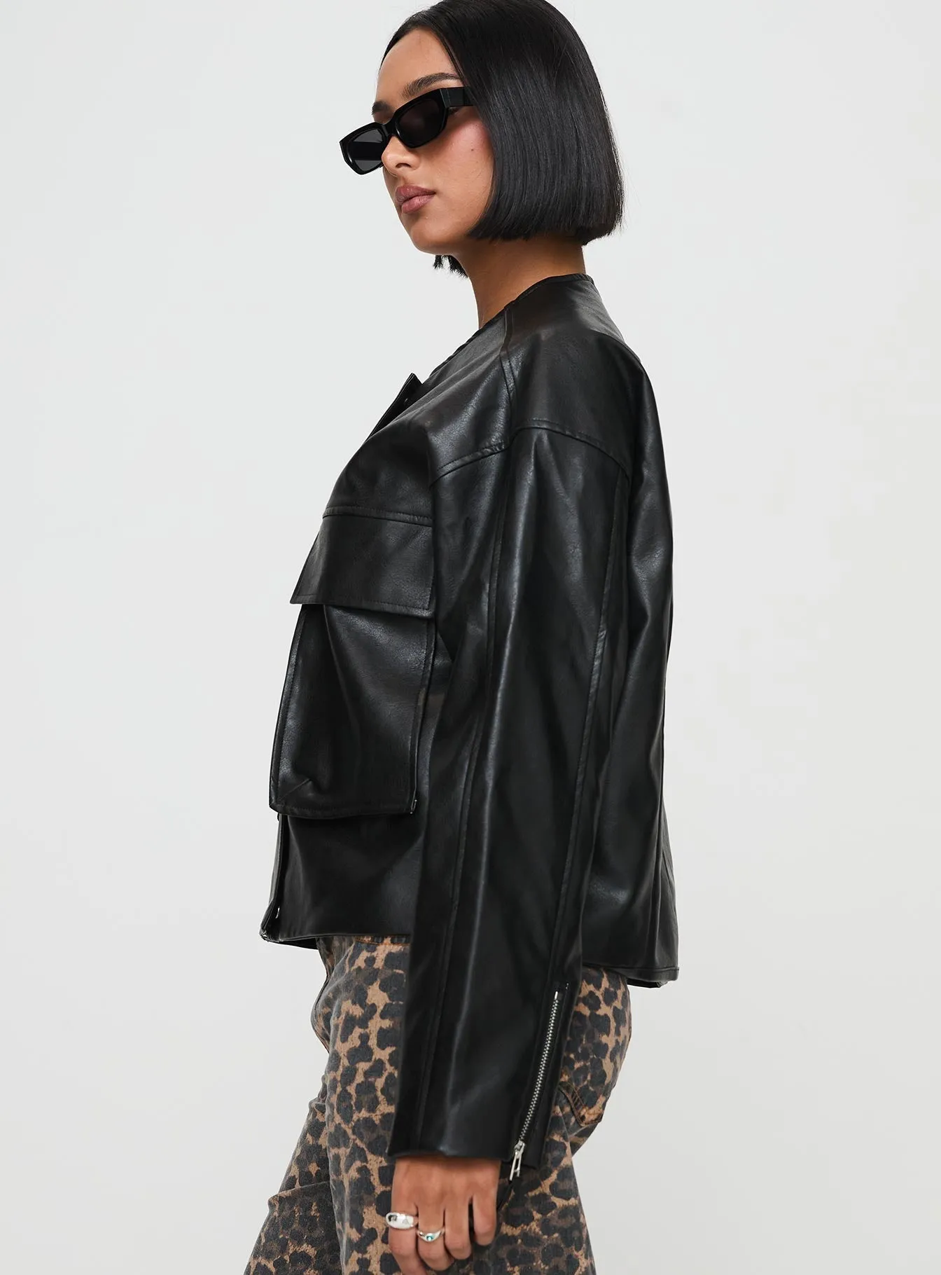 Revival Faux Leather Bomber Jacket Black