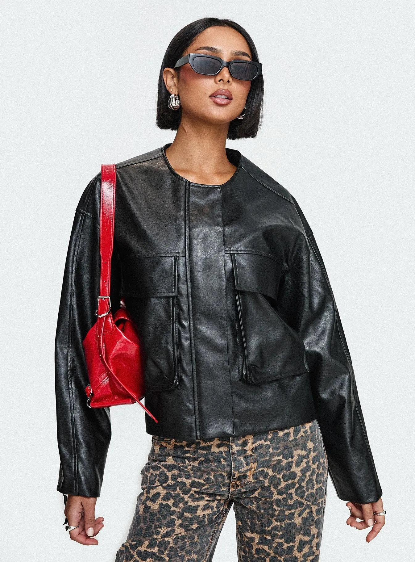 Revival Faux Leather Bomber Jacket Black