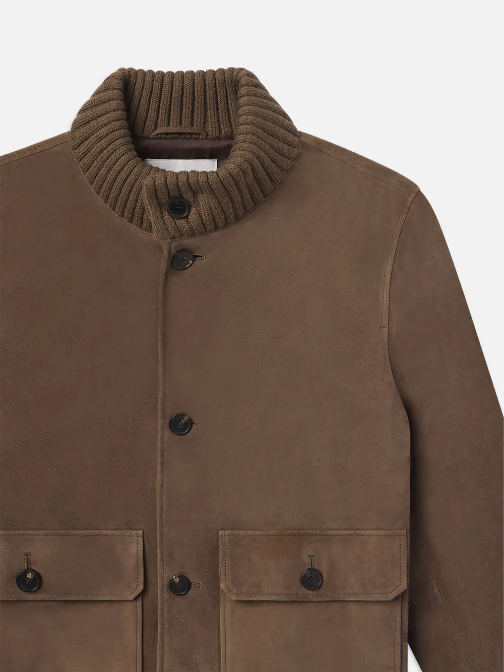 Rib Collar Suede Bomber -- Soft Mocha