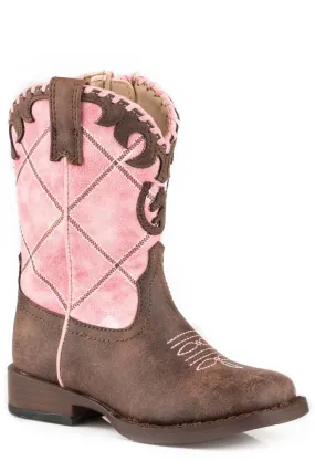 Roper Horsehead Girls Toddlers Pink Faux Leather Lacy Cowboy Boots