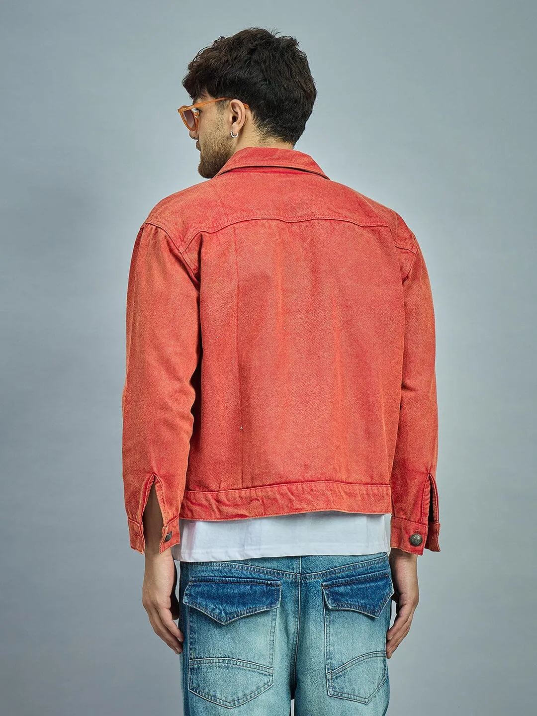 Rust Dye Cropped Denim Jacket