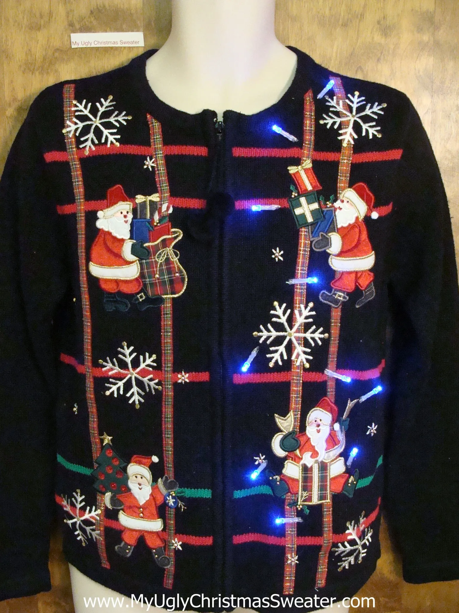 Santa Climbing Party Light Up Ugly Xmas Sweater