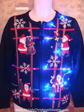 Santa Climbing Party Light Up Ugly Xmas Sweater