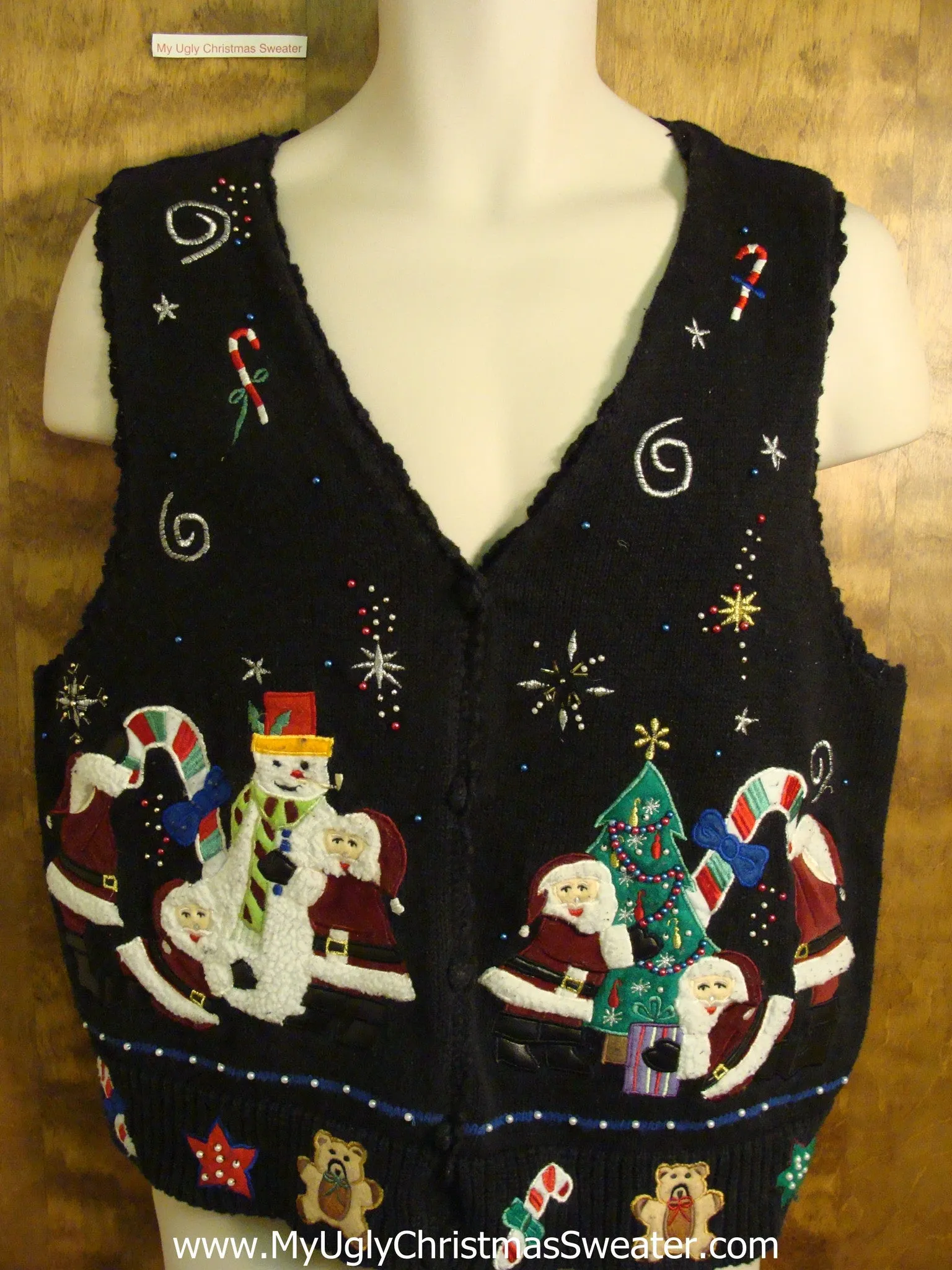 Santa Clones Decorating Tacky Bad Christmas Sweater Vest