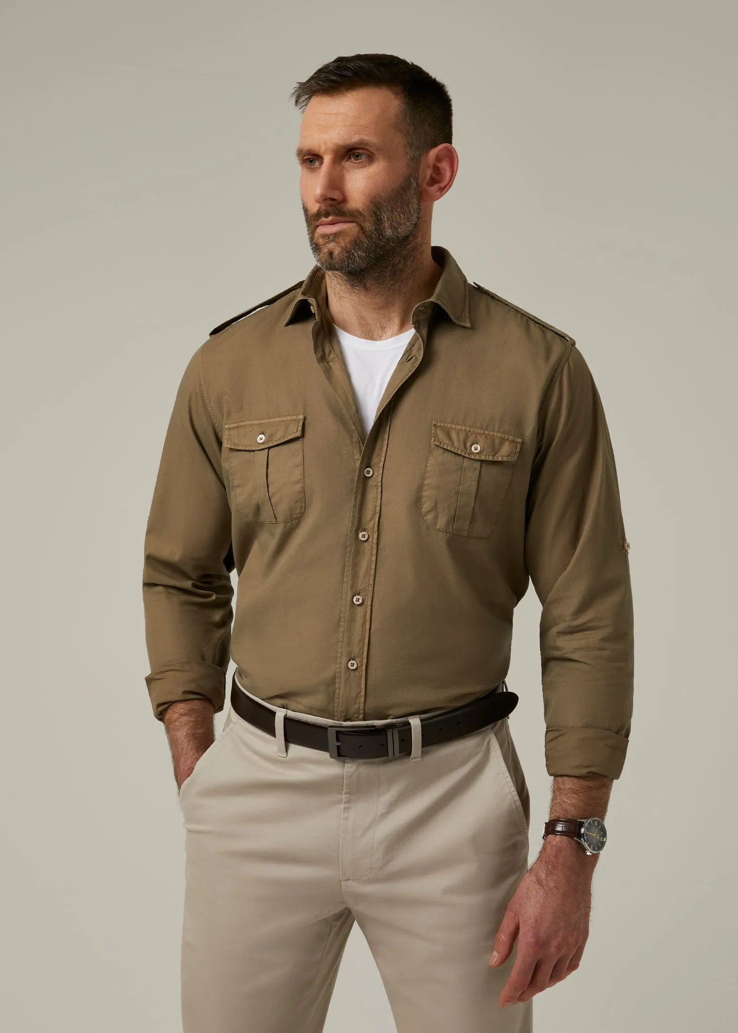 Shalhurt Button Through Shirt In Khaki