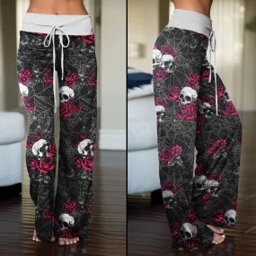 Skull Rose Spider Pajama Pants Print Palazzo Lounge