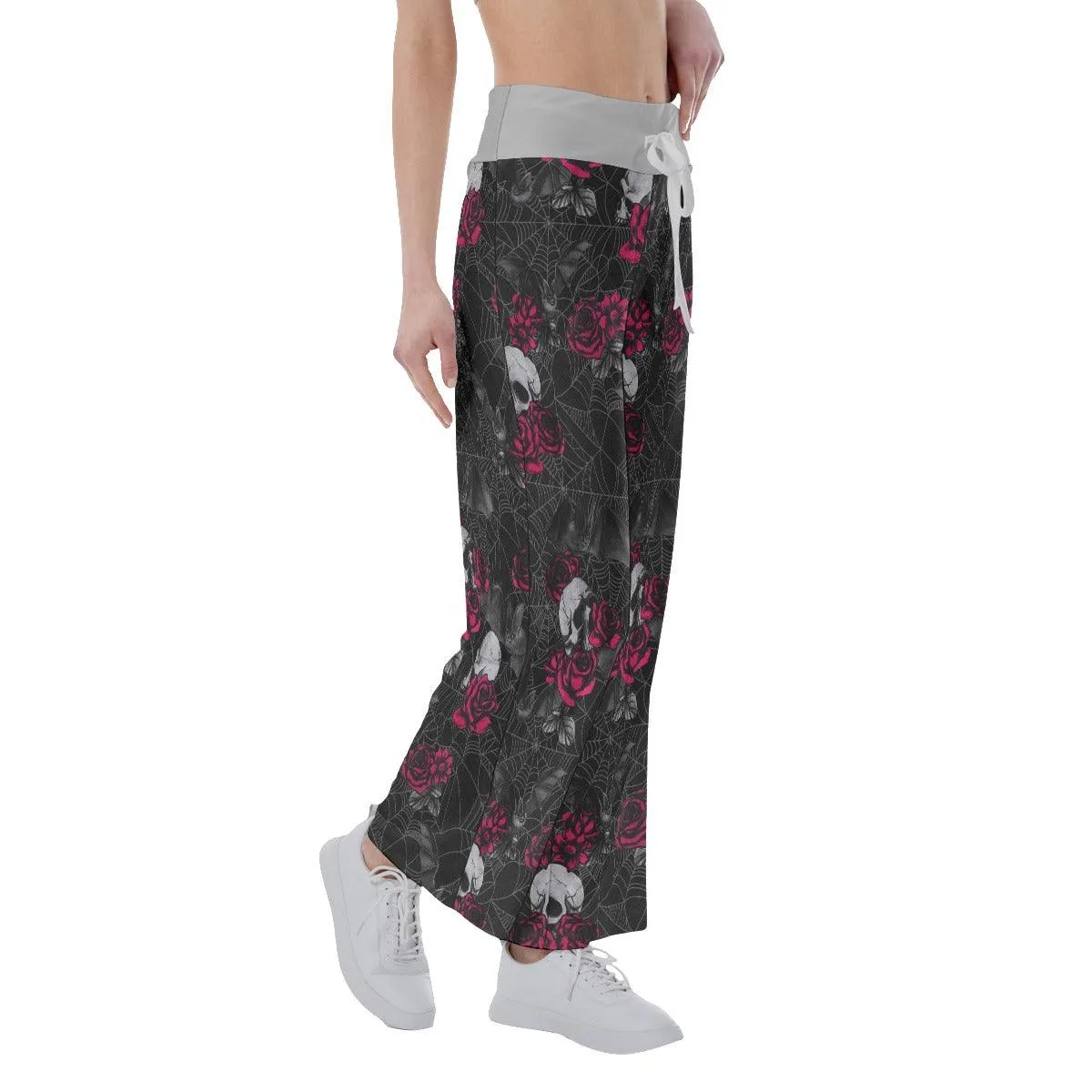 Skull Rose Spider Pajama Pants Print Palazzo Lounge