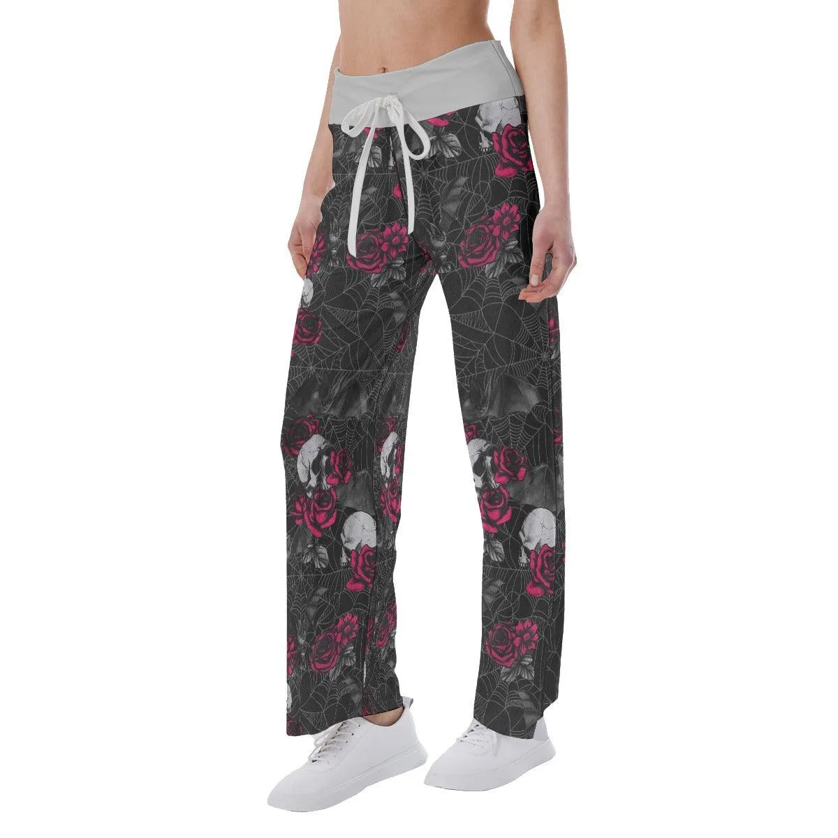 Skull Rose Spider Pajama Pants Print Palazzo Lounge