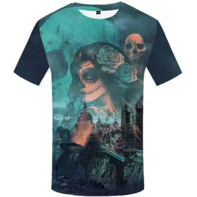 Skull T-shirt Men Animal Tshirt Printed Reflection Tshirts Casual Graffiti Tshirts Cool Mountain Shirt Print Short Sleeve