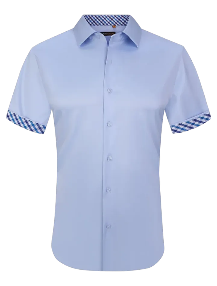 Sky blue men's short sleeves shirt fancy cuff on the sleeves by suslo couture