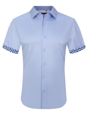 Sky blue men's short sleeves shirt fancy cuff on the sleeves by suslo couture