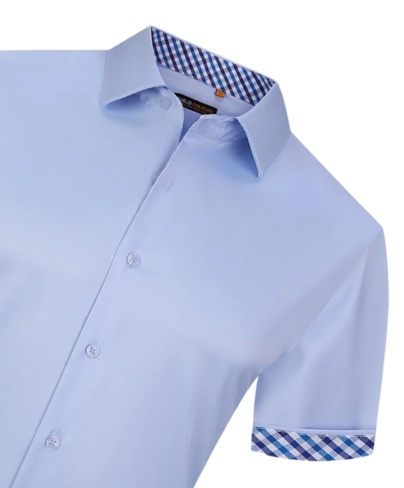 Sky blue men's short sleeves shirt fancy cuff on the sleeves by suslo couture