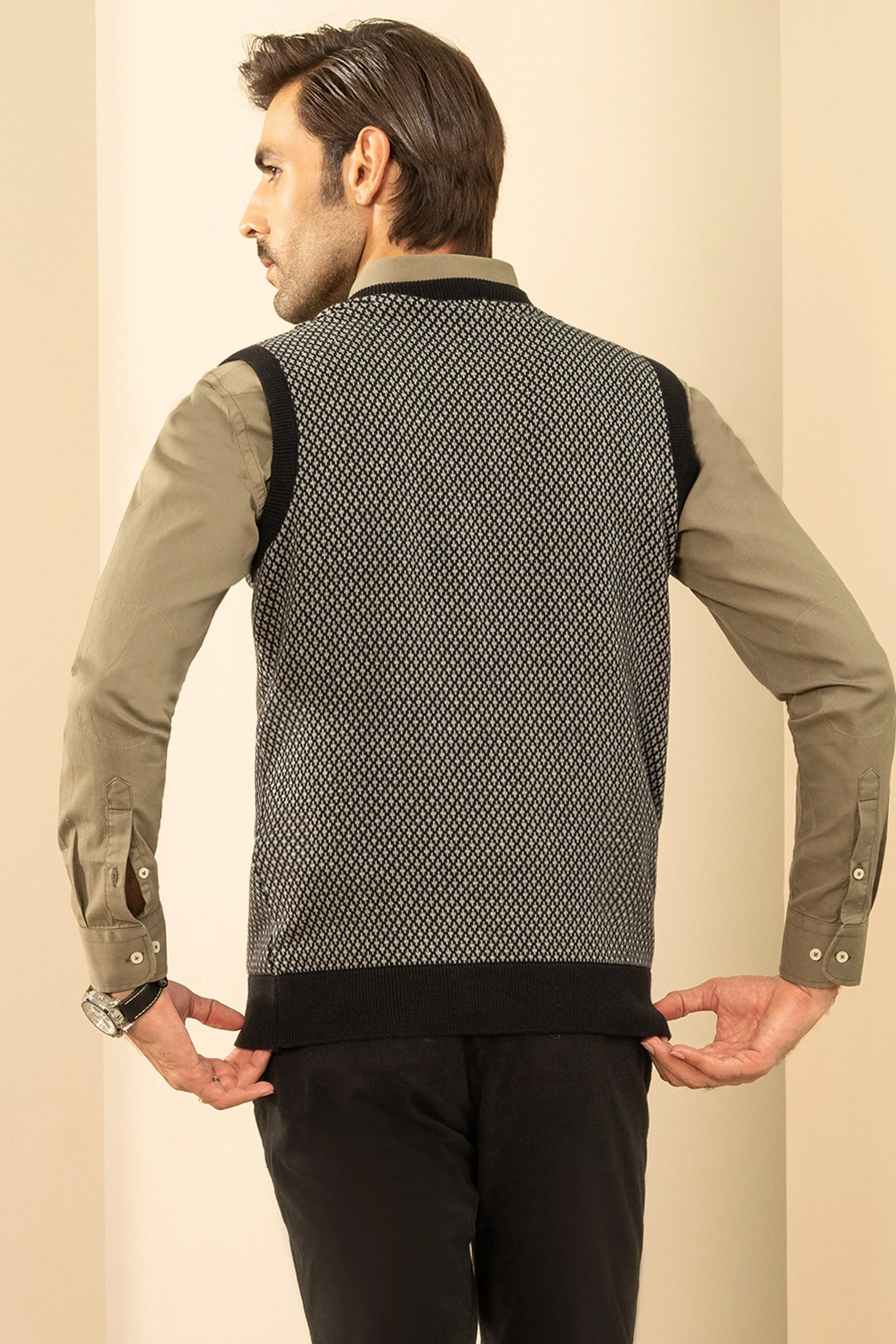 SLEEVELESS SWEATER BLACK GREY