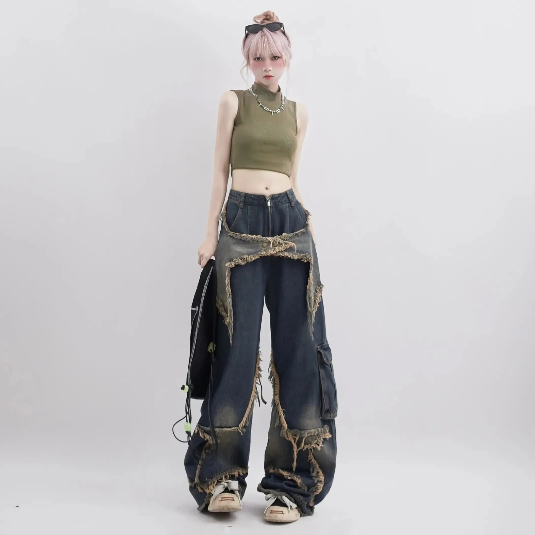 Star Patched Wide Leg Jean Pants