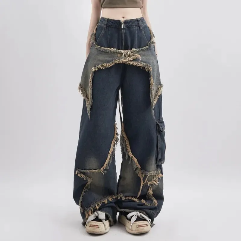 Star Patched Wide Leg Jean Pants