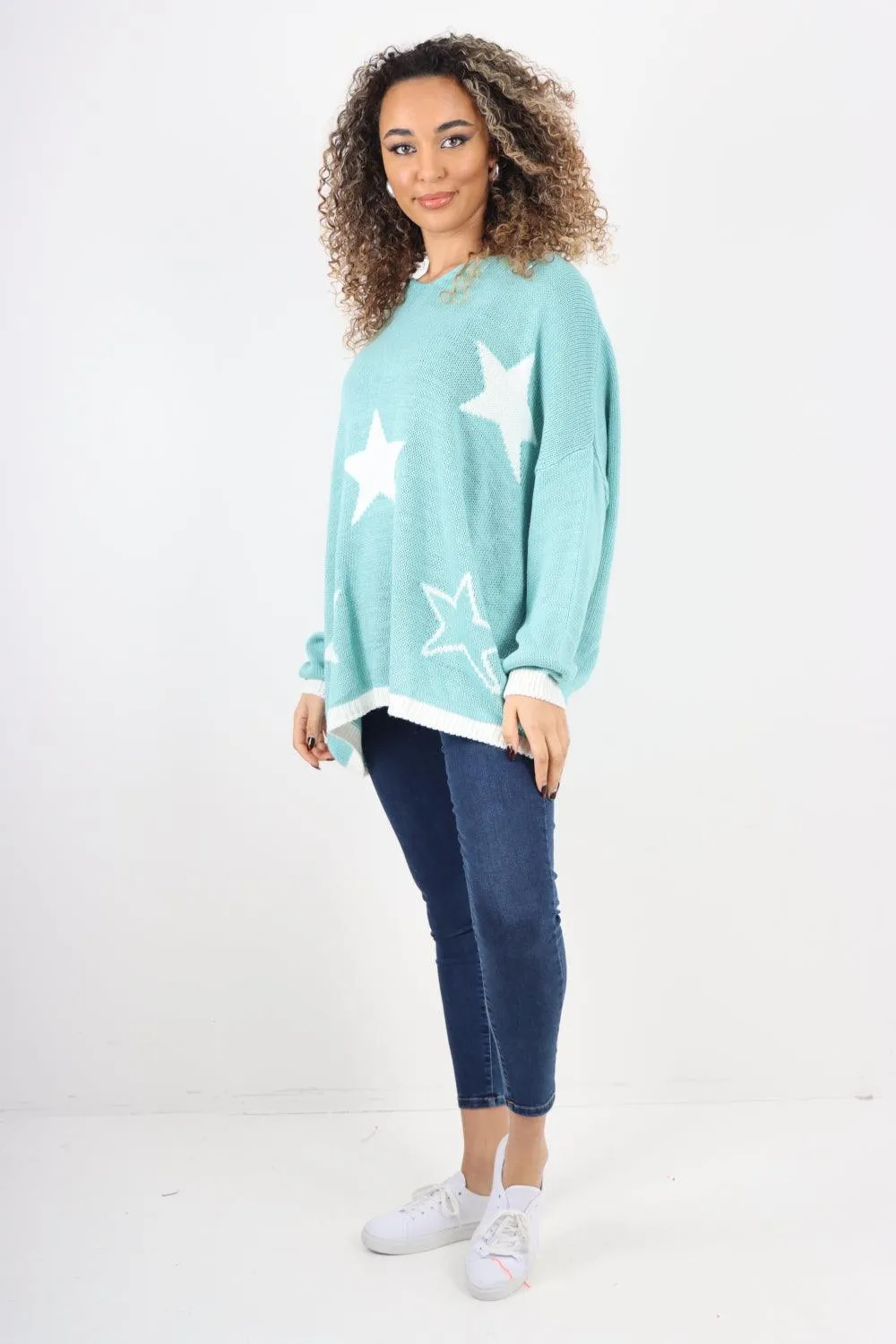 Star Print Long Sleeve Oversized Jumper Top