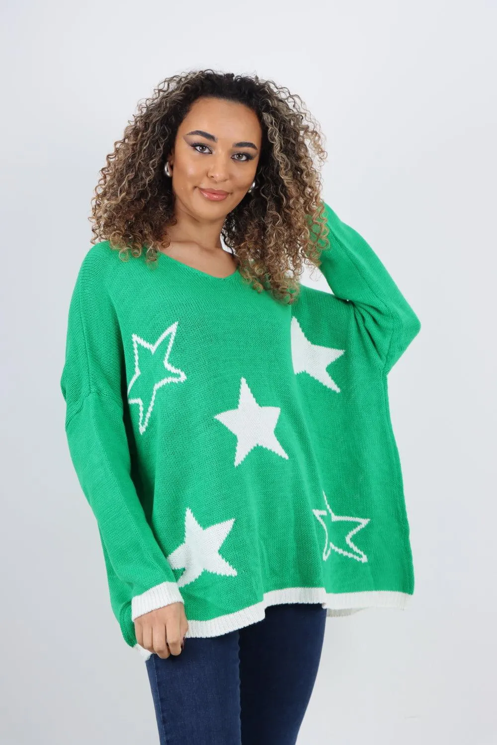 Star Print Long Sleeve Oversized Jumper Top