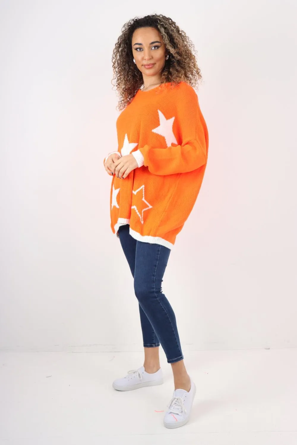 Star Print Long Sleeve Oversized Jumper Top