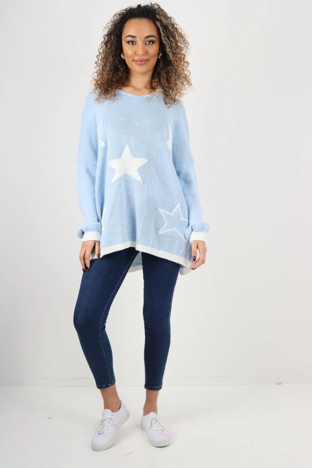 Star Print Long Sleeve Oversized Jumper Top