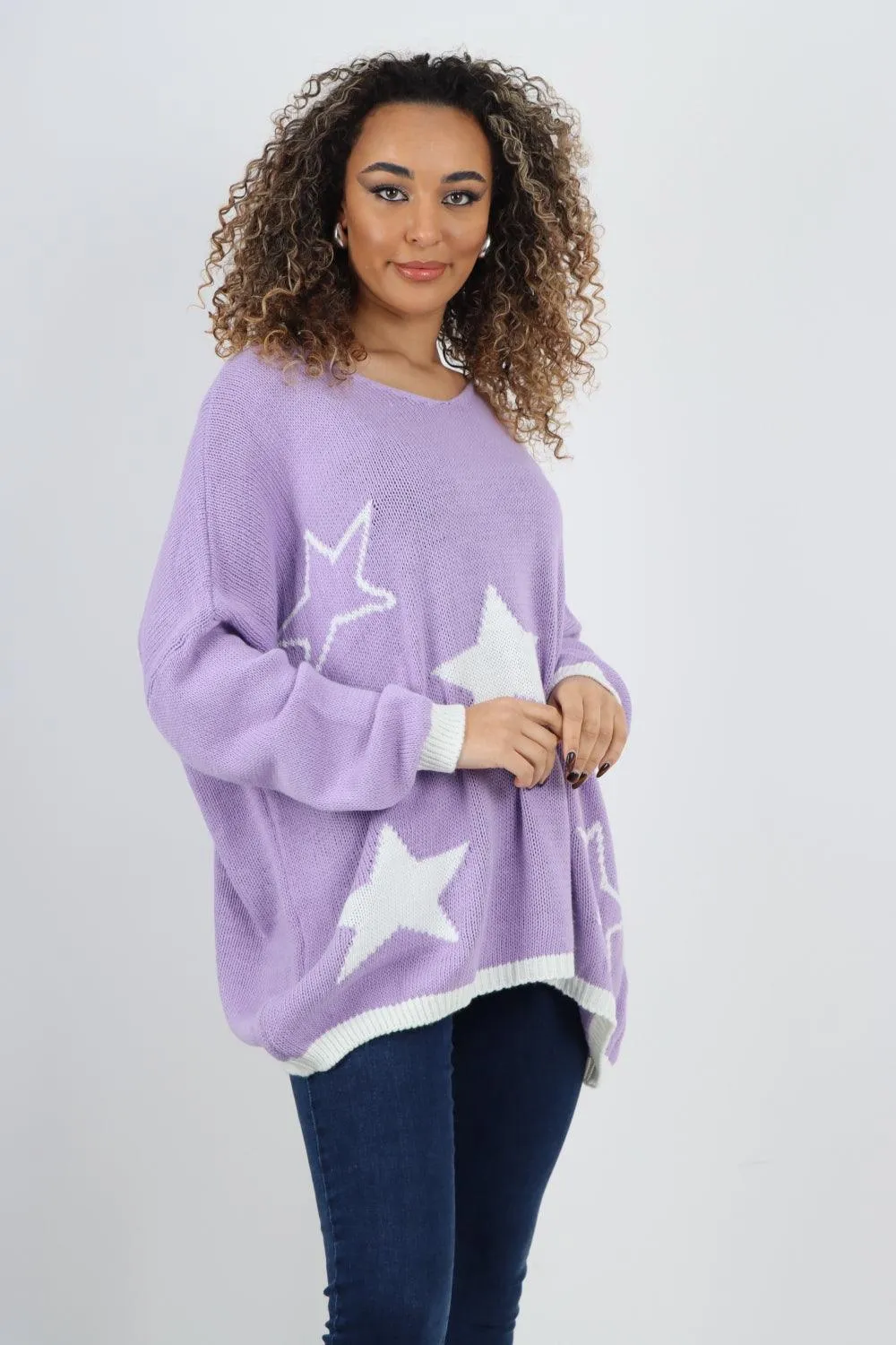 Star Print Long Sleeve Oversized Jumper Top