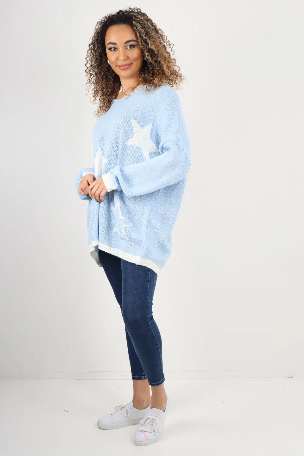 Star Print Long Sleeve Oversized Jumper Top