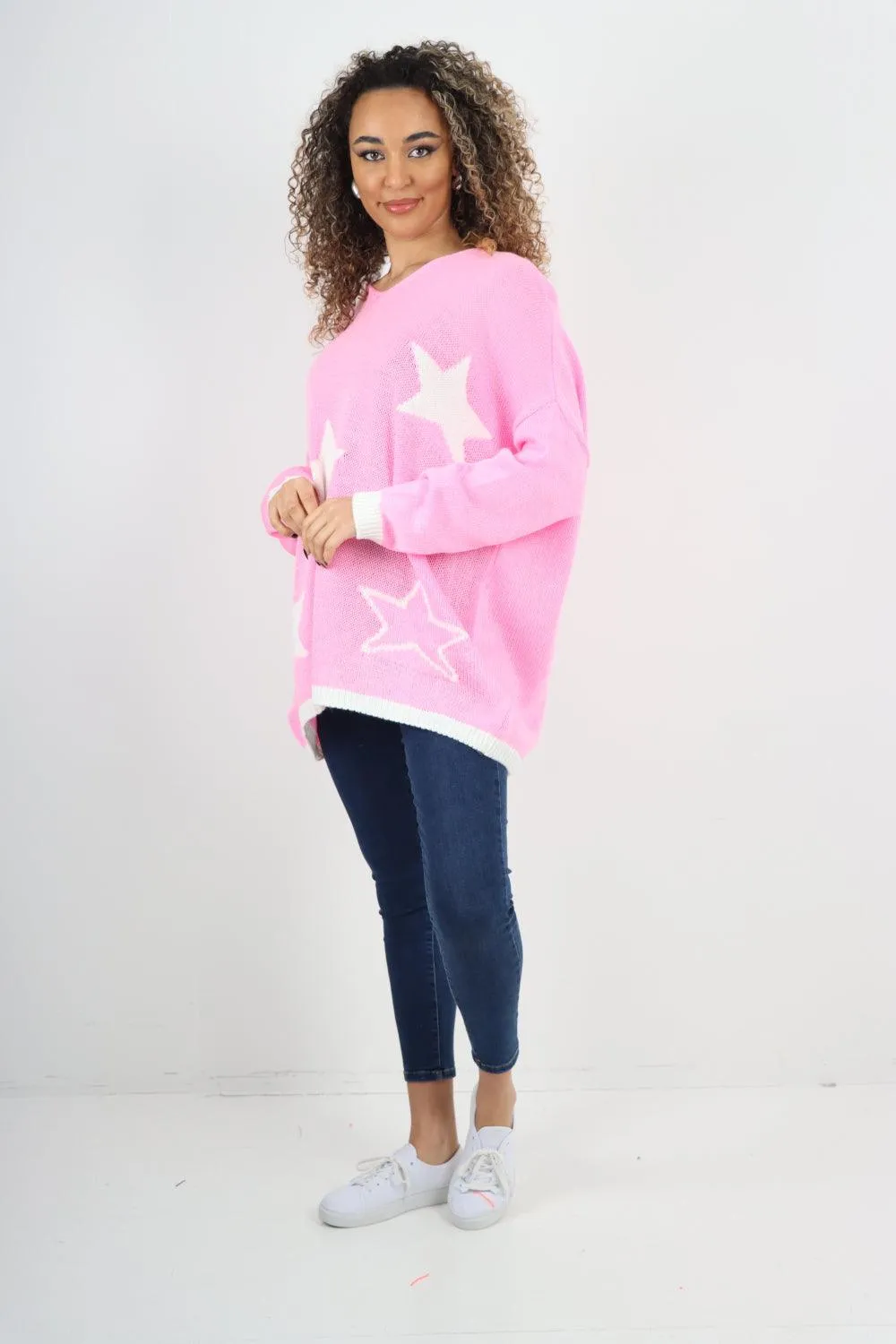 Star Print Long Sleeve Oversized Jumper Top