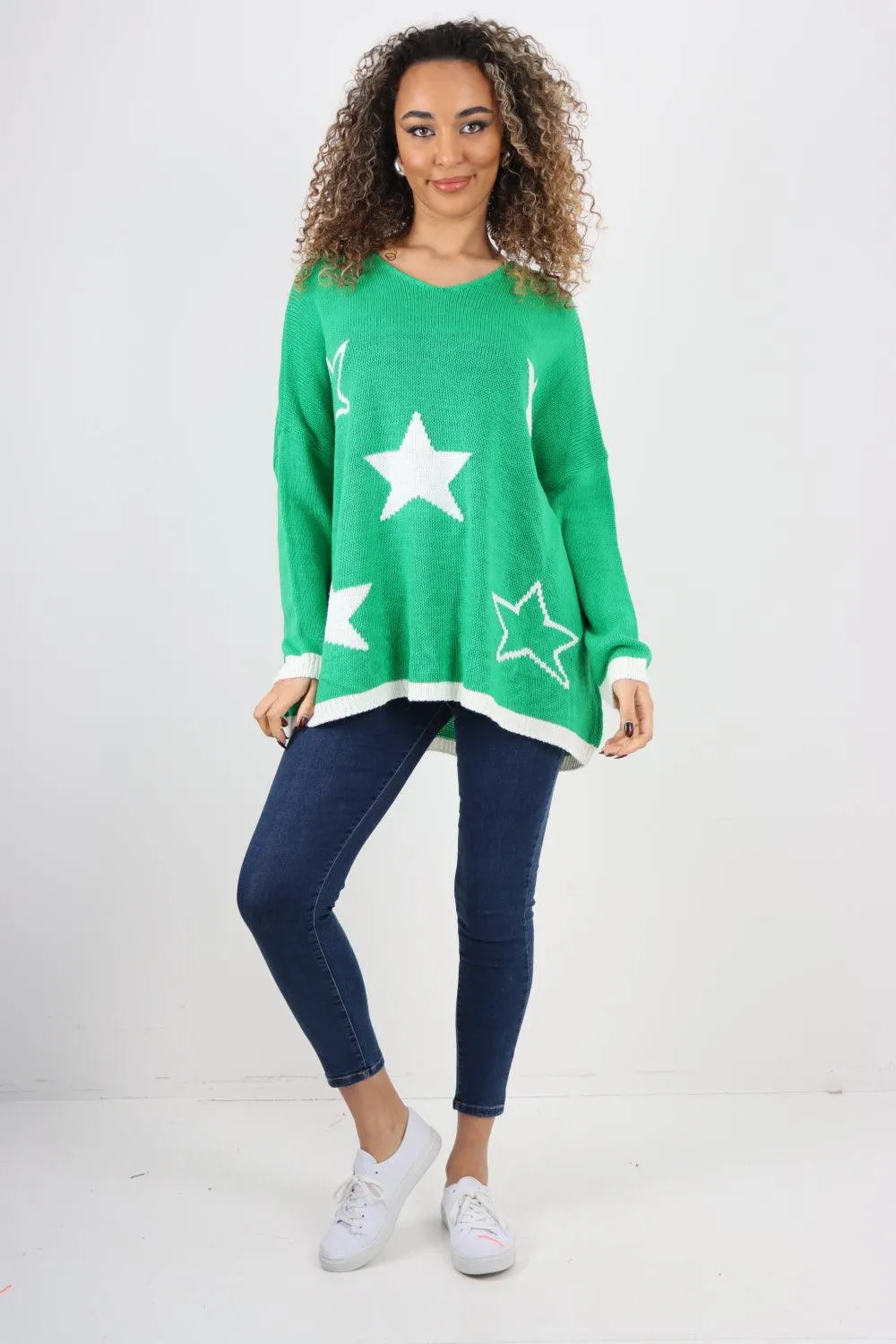 Star Print Long Sleeve Oversized Jumper Top