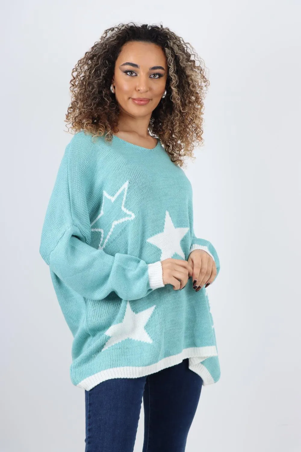 Star Print Long Sleeve Oversized Jumper Top