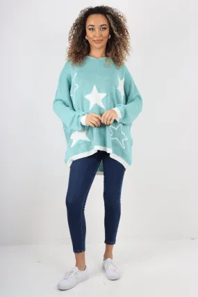 Star Print Long Sleeve Oversized Jumper Top