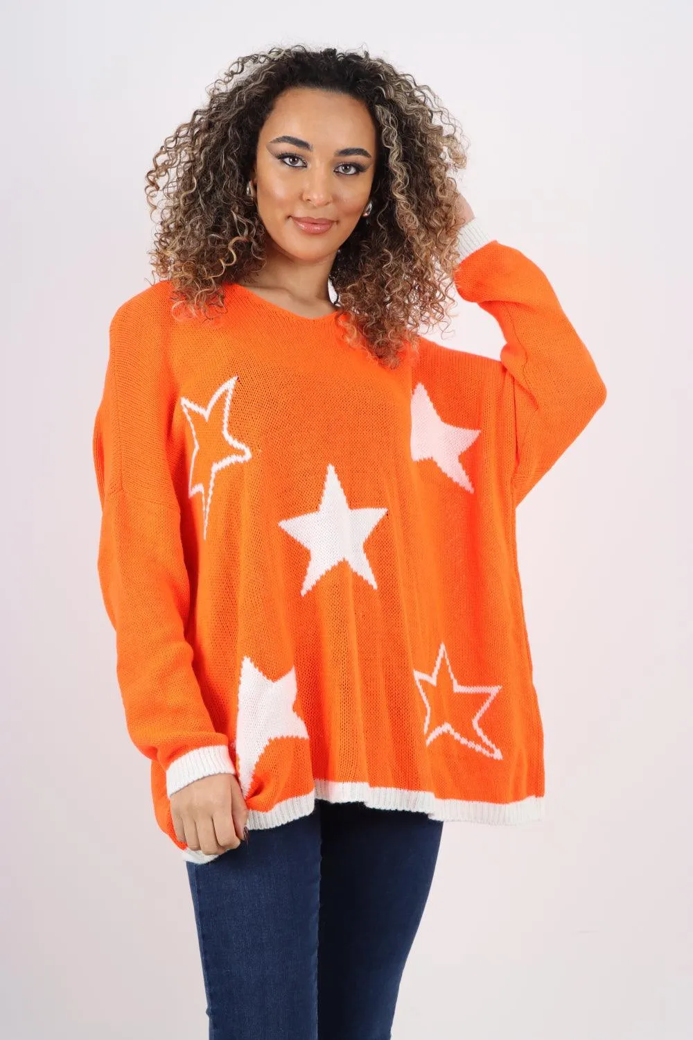 Star Print Long Sleeve Oversized Jumper Top