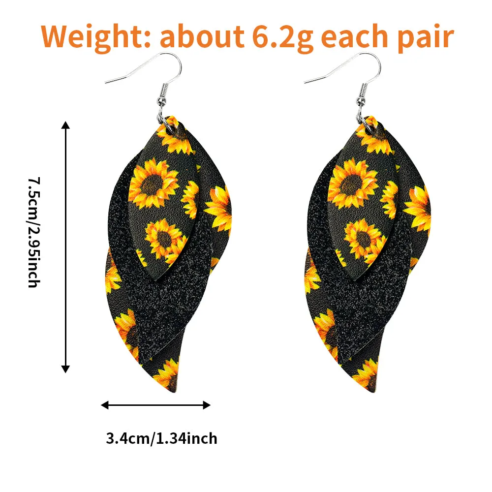 Sunflower White Background Faux Leather Teardrop Ear Bling Two Styles Available