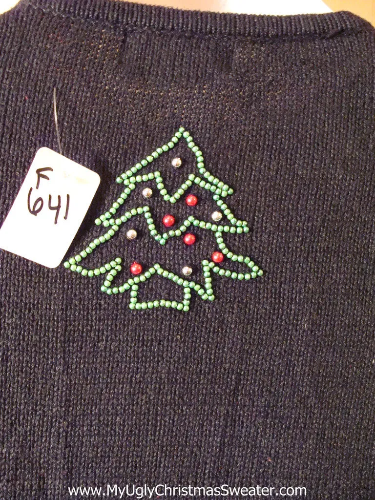 Tacky Bead Bling Cheap Ugly Christmas Sweater with Grids of Christmas Trees (f641)