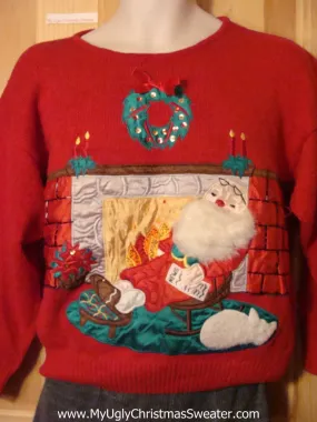 Tacky Cheap Ugly Christmas Sweater 80s Style Santa with Furry Beard (f548)