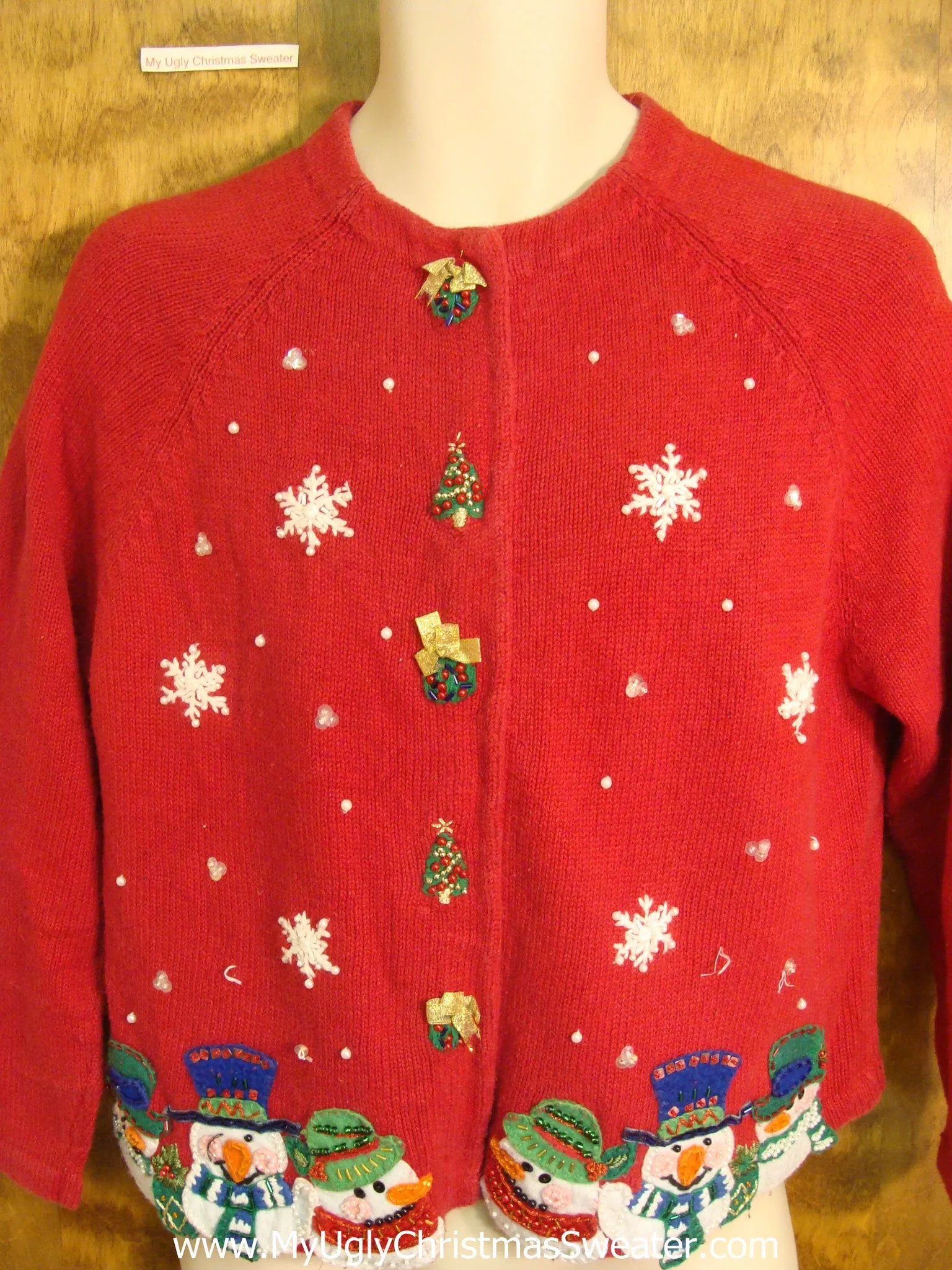 Tacky Red Christmas Sweater with Snowmen