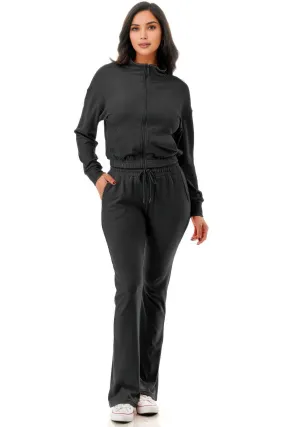 Thermal Crop Jacket With Flare Pants Set